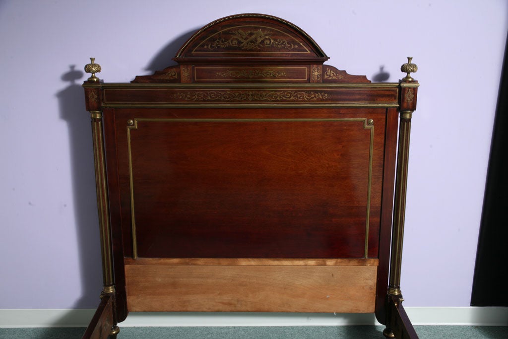 A 19th c. Antique Mahogany French bed with Brass inlay For Sale 4
