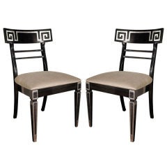 Pair of 1940's Hollywood Side Chairs with Greek Key Design