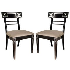 Pair of 1940's Hollywood  Side  Chairs with Greek Key Design