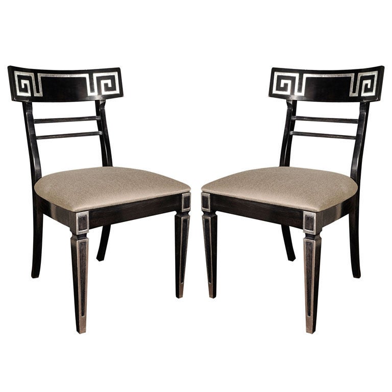 Pair of 1940's Hollywood  Side  Chairs with Greek Key Design