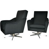 Pair of Danish Chrome Base Swivel Armchairs