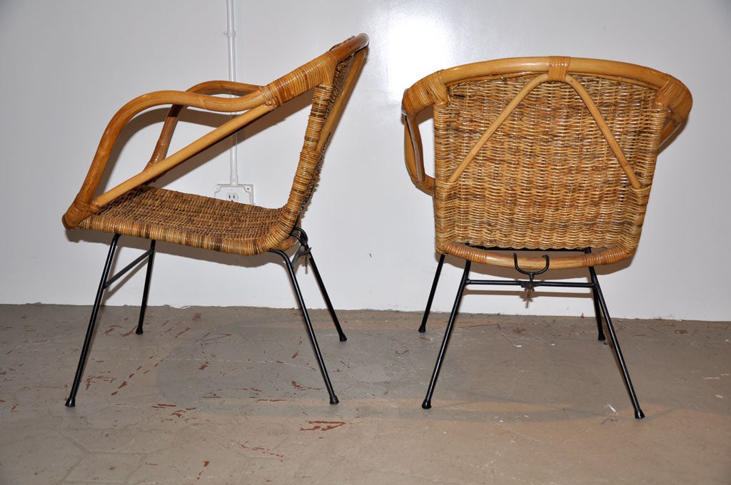 Pair of Vintage Hong Kong Rattan Ware Side Armchairs 1
