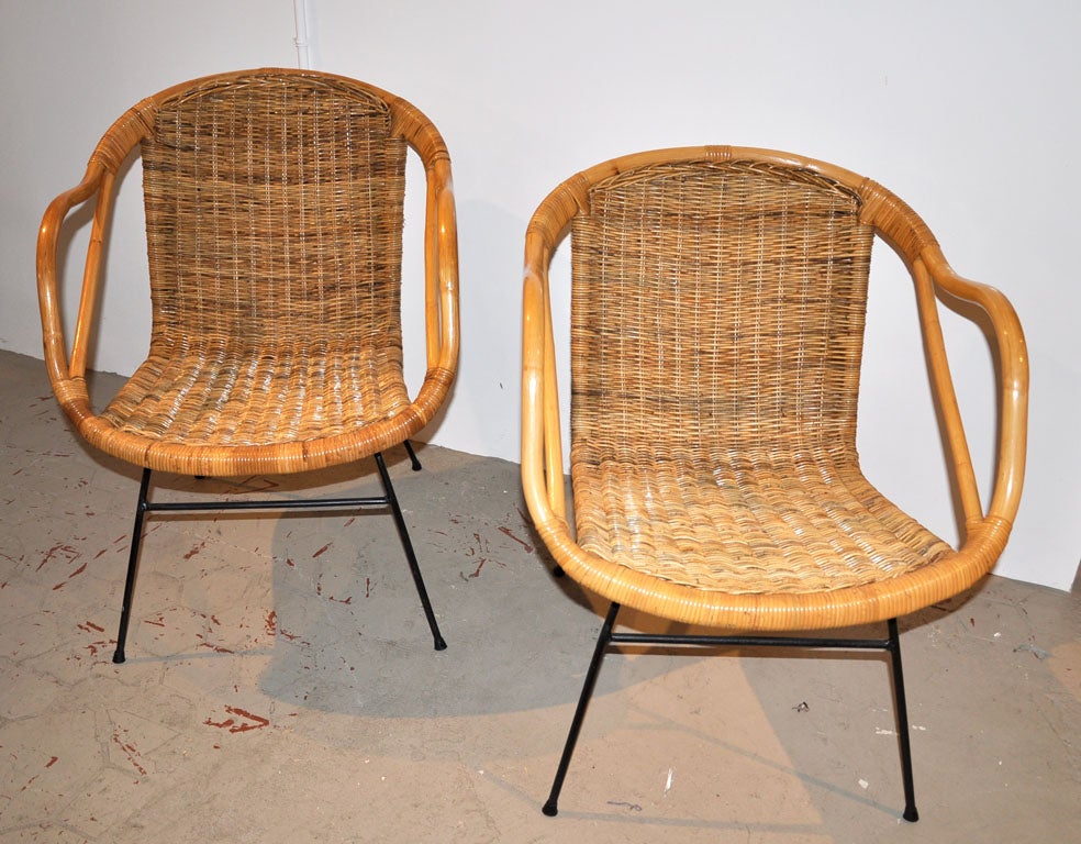 Pair of Vintage Hong Kong Rattan Ware Side Armchairs 5