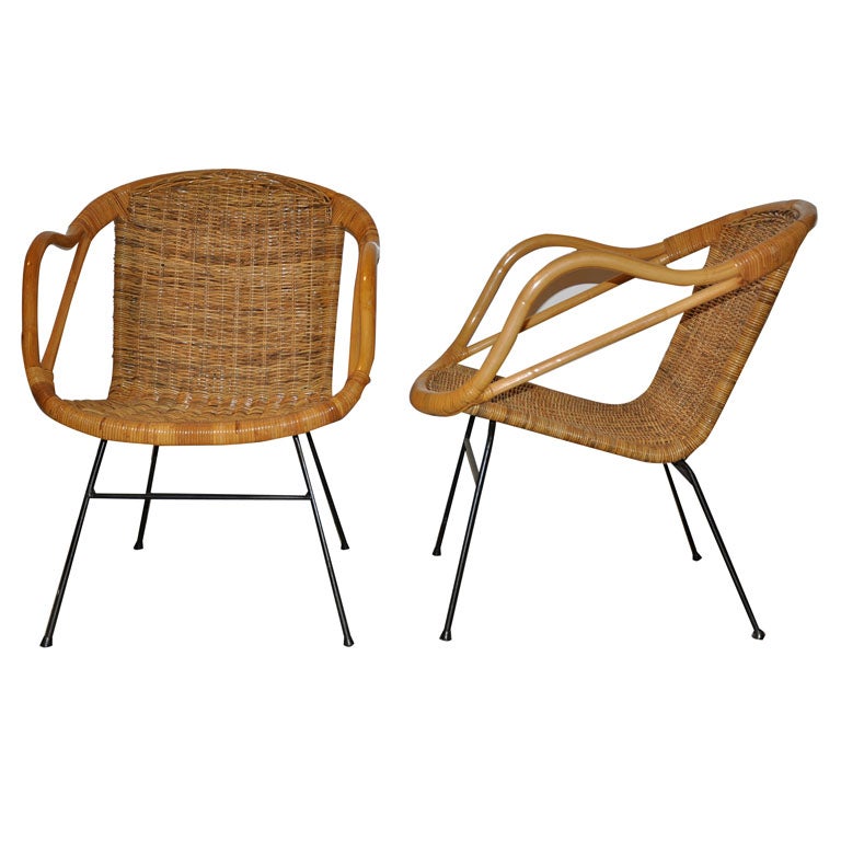 Pair of Vintage Hong Kong Rattan Ware Side Armchairs at 1stDibs
