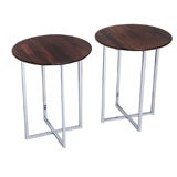 Italian Industrial Style Parquetry Top Occasional Tables