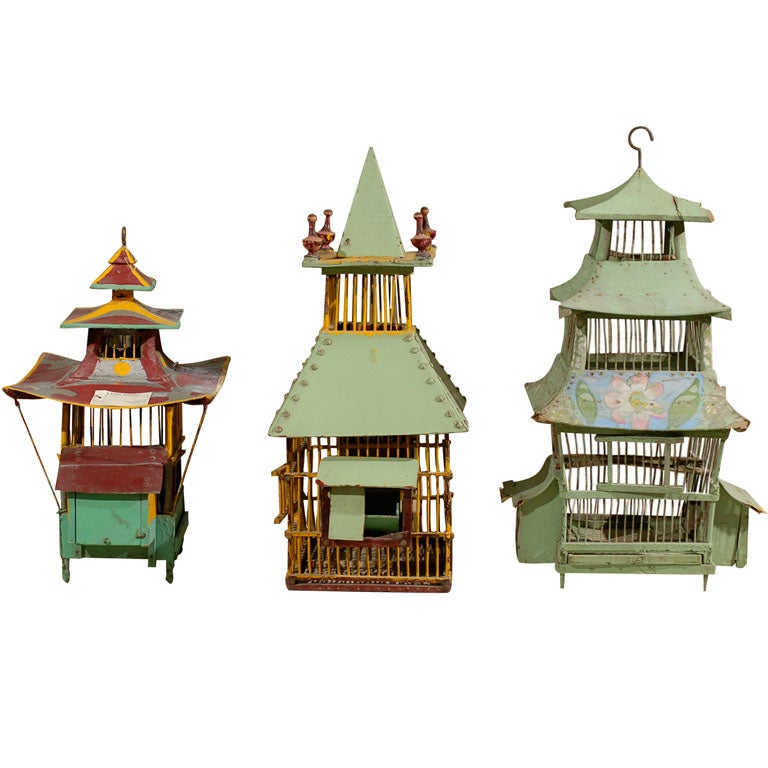 Set Of Three Folk Art Birdcages