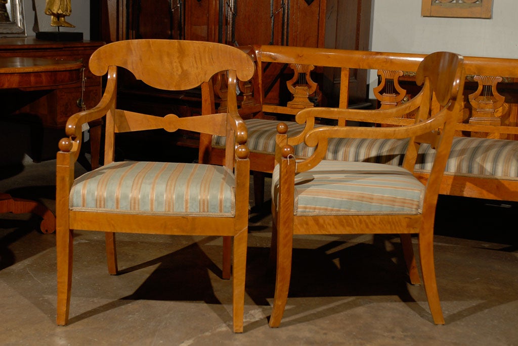 Pair of Swedish 19th Century Karl Johan Armchairs Made of Birchwood In Good Condition In Atlanta, GA