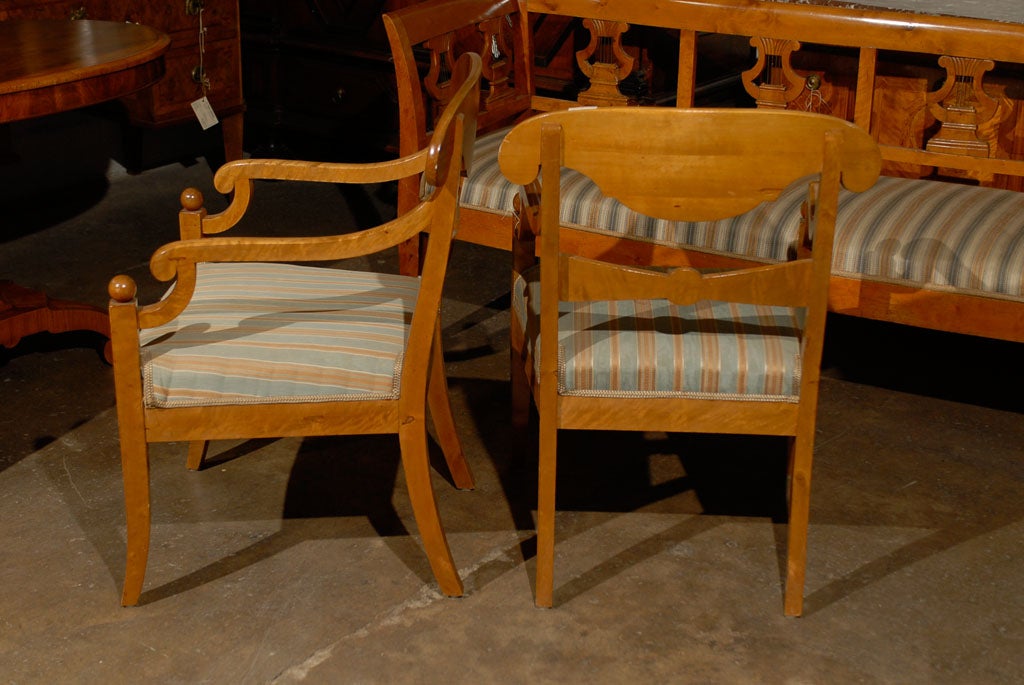 Pair of Swedish 19th Century Karl Johan Armchairs Made of Birchwood 2