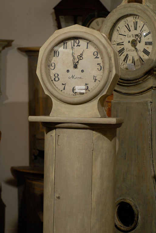 Carved 19th Century Swedish Tall Column Shaped Clock For Sale