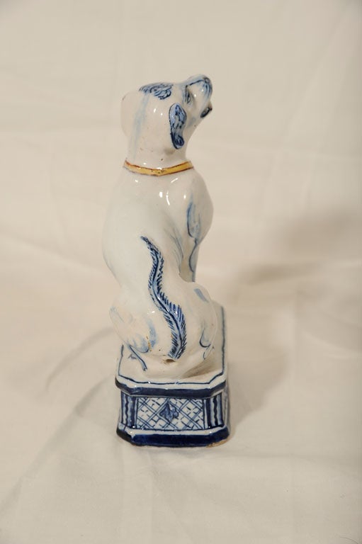 18th Century and Earlier A Pair of Blue and White Delft Dogs