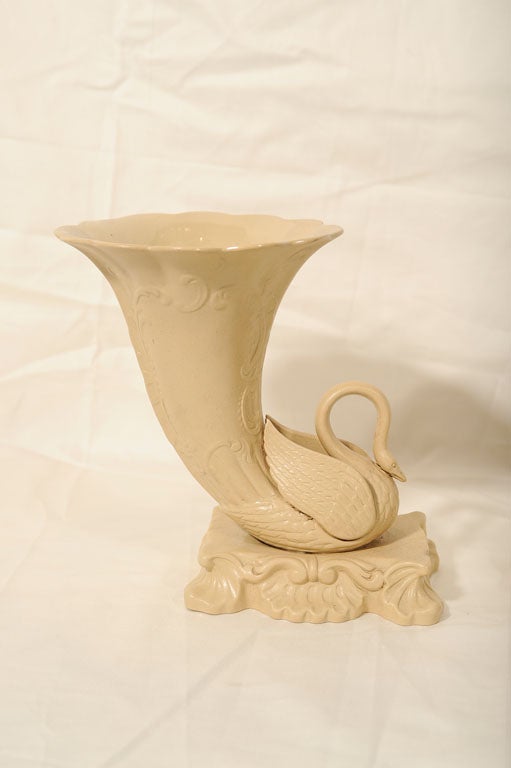 A Pair of Drabware cornucopia in the form of swans