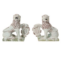 Pair of Dutch Delft Lions Sculpture