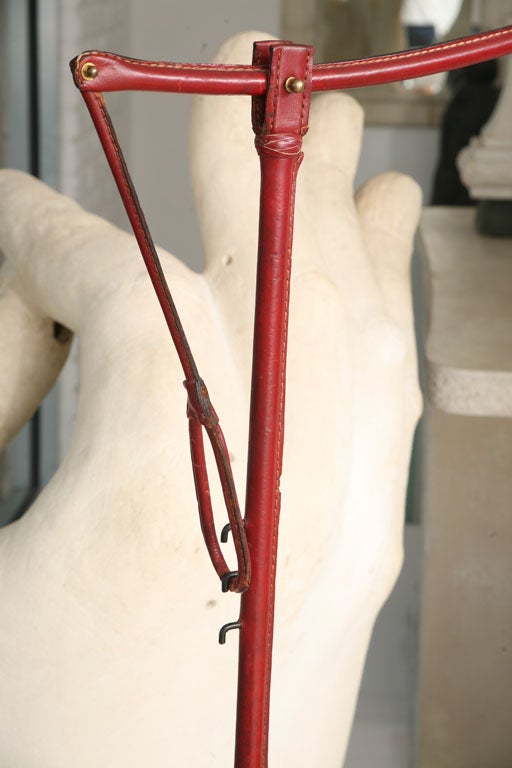 Jacques Adnet Red Leather Adjustable Floor Lamp In Good Condition For Sale In West Palm Beach, FL