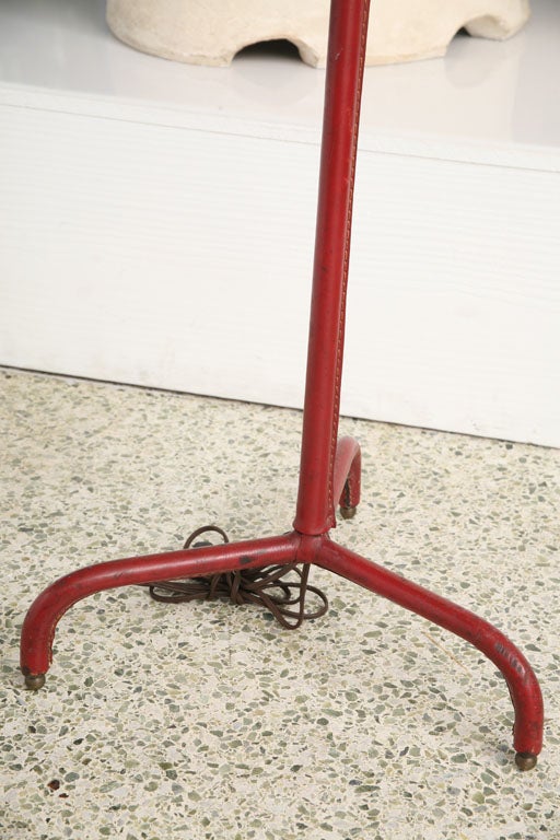 20th Century Jacques Adnet Red Leather Adjustable Floor Lamp For Sale