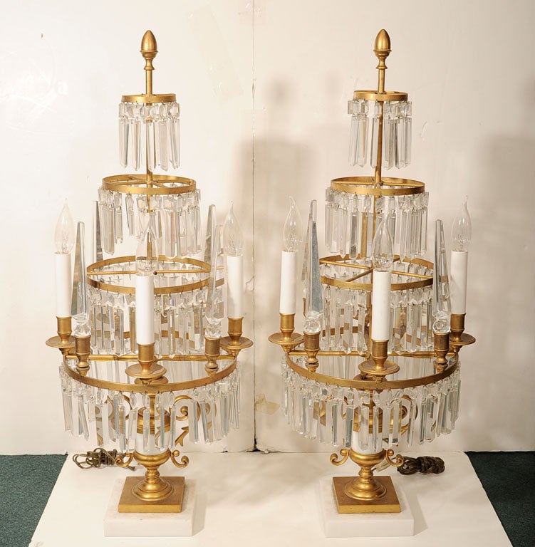 Pair Russian Bronze and Marble Neoclassical Girandole Table Lamps 5