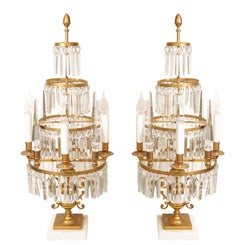 Pair Russian Bronze and Marble Neoclassical Girandole Table Lamps