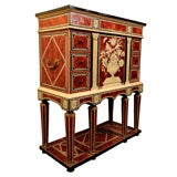Baroque Red Lacquer Faux Ivory & Tortoiseshell Cabinet on Stand