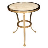 Vintage Bronze & Steel Gueridon Table with White Marble Top