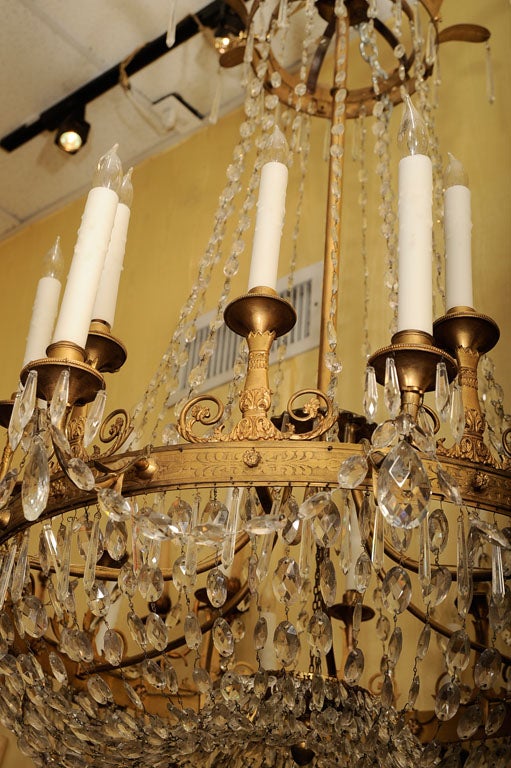 French Antique Empire Bronze Twenty-three-light Crystal and Bronze Chandelier