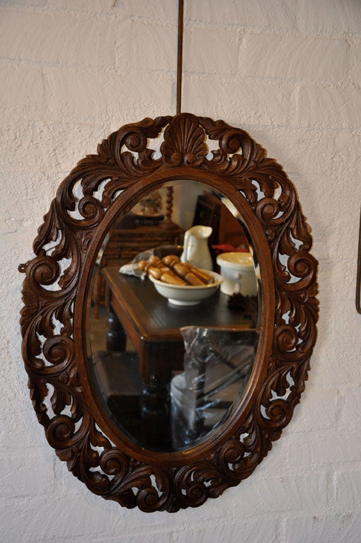 Late Victorian English Carved Oval Wall Mirror For Sale