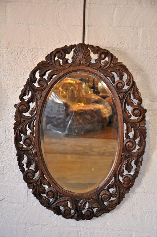 Wire English Carved Oval Wall Mirror For Sale
