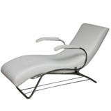 Vintage Art Deco Chaise Lounge with White Leather