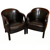 Pair of Rounded Leather Side Chairs