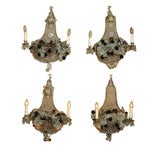 Set of Four crystal Sconces with glass fruit overflowing baskets