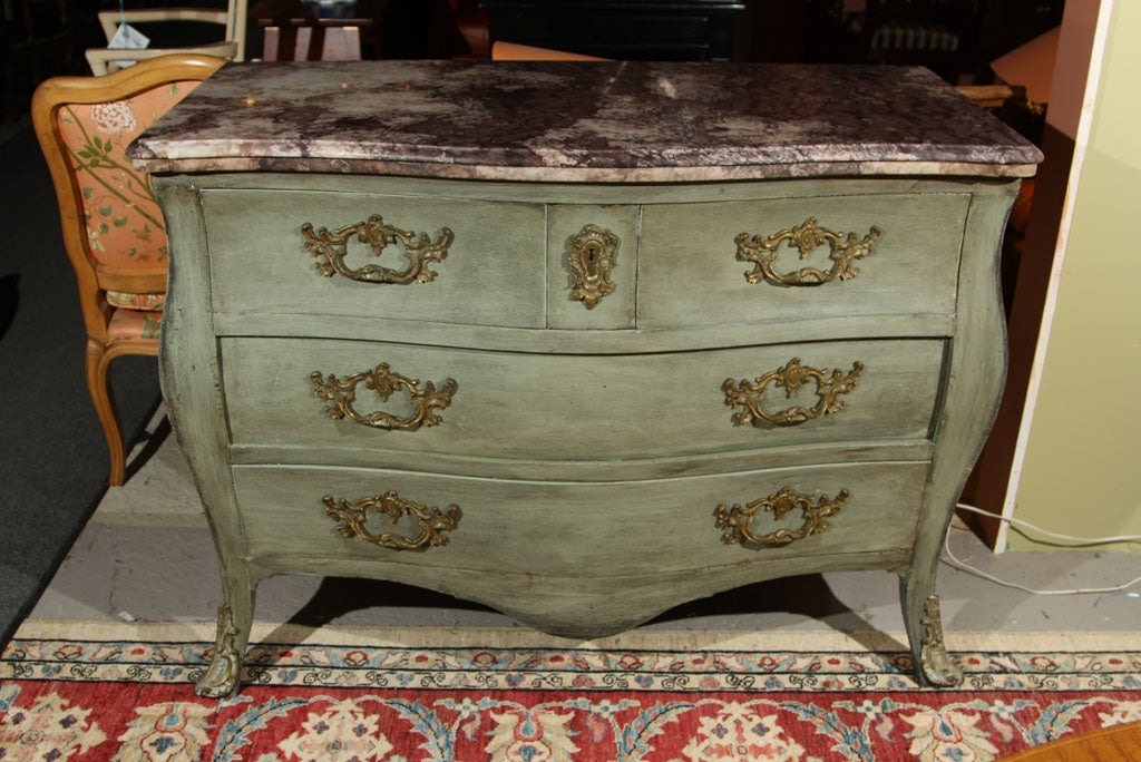 Hollywood Regency Louis XV Style Paint Decorated Marble-Top Commode