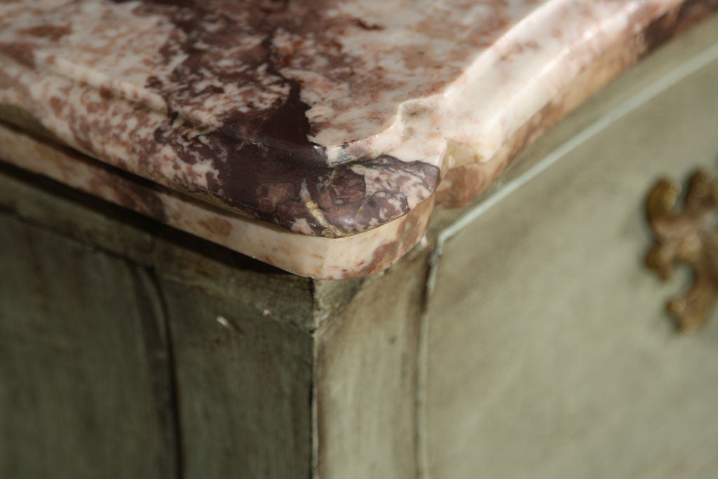 French Louis XV Style Paint Decorated Marble-Top Commode
