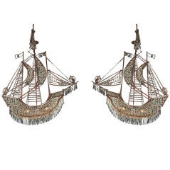Brass & Crystal Galleon Ship Chandelier