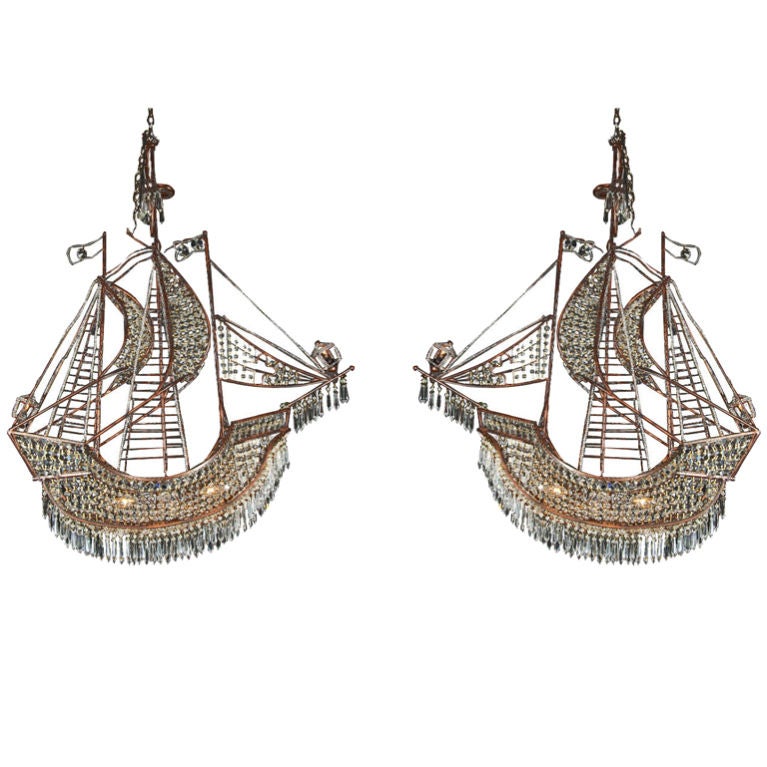 Brass & Crystal Galleon Ship Chandelier