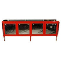 Jansen Red Laquered & Mirrored Sideboard