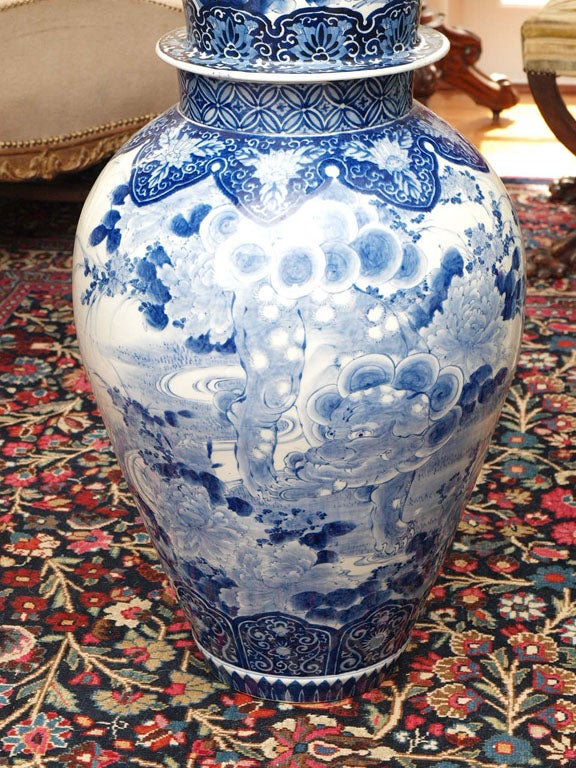 blue and white lidded jar