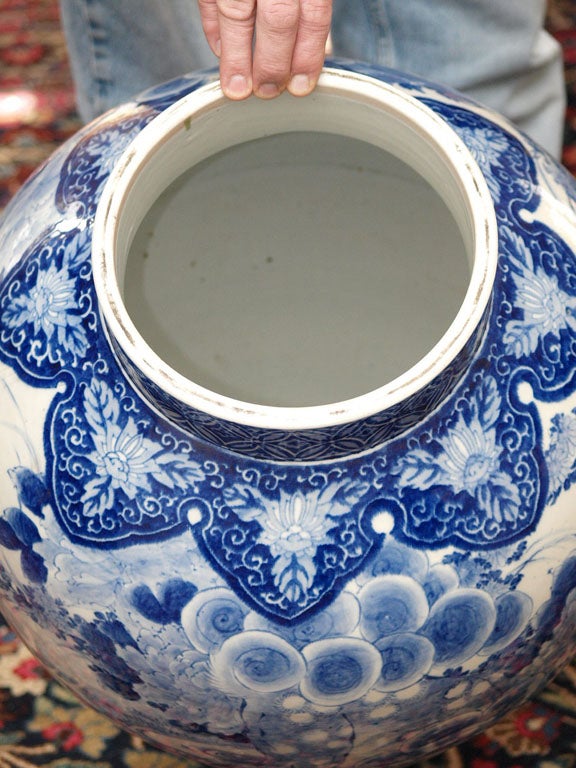 19th Century MONUMENTAL BLUE AND WHITE JAPANESE LIDDED JAR For Sale