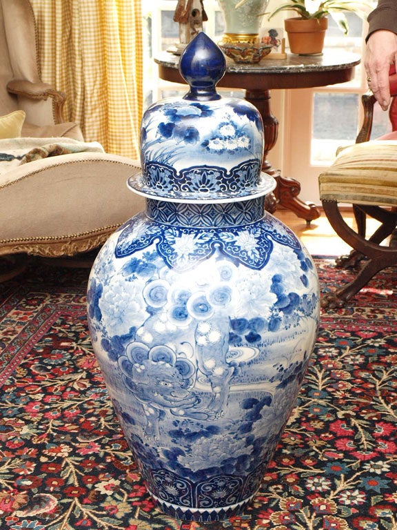 Exceptional and monumental blue and white Japanese lidded 