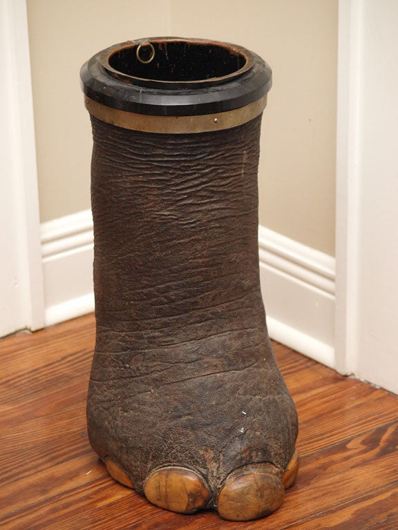 19th century Elephant foot umbrella stand with tine liner