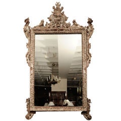 Early 19th Century Silver Leaf Carved Rococo Style Mirror