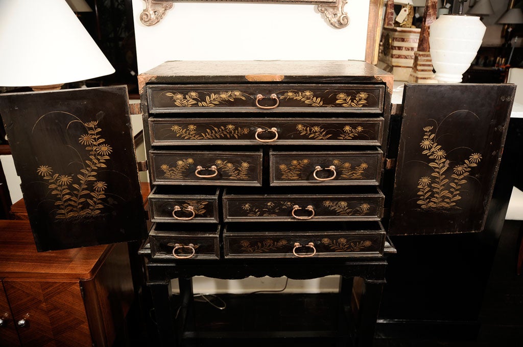 Wood Mid-19th Century Chinoiserie Black Lacquer Cabinet For Sale