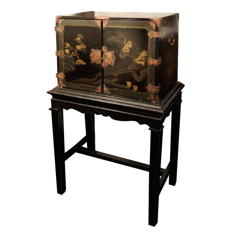 Mid-19th Century Chinoiserie Black Lacquer Cabinet For Sale