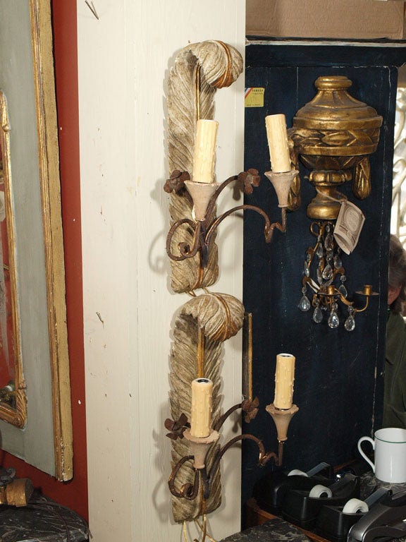 Painted and Gilded Feather Sconces