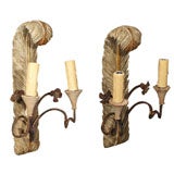 Antique Painted and Gilded Feather Sconces
