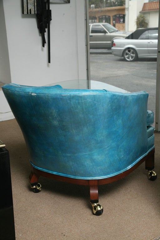 American Elegant  Vintage Turquoise Leather Library Reading  Chair