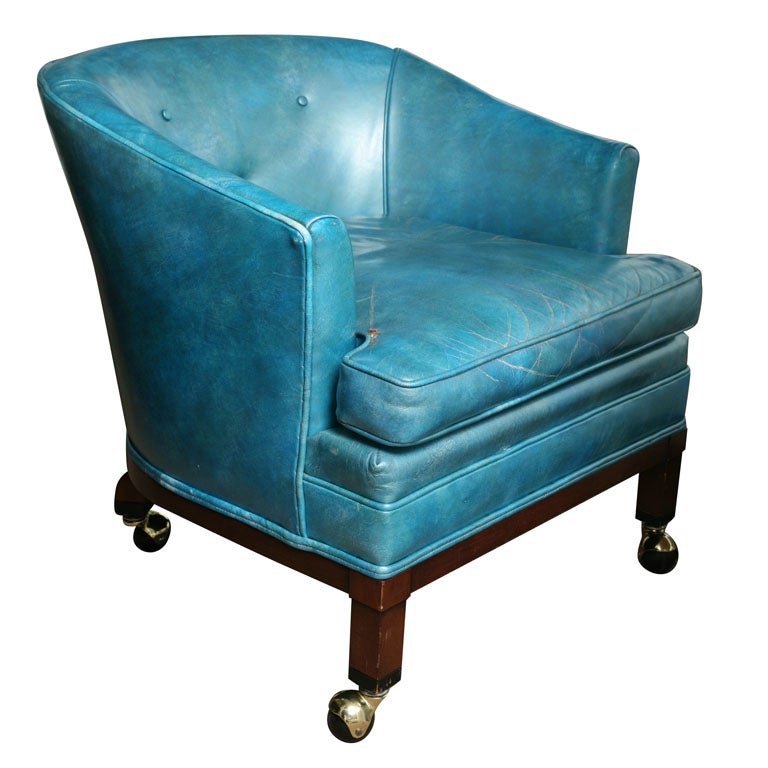 Elegant  Vintage Turquoise Leather Library Reading  Chair