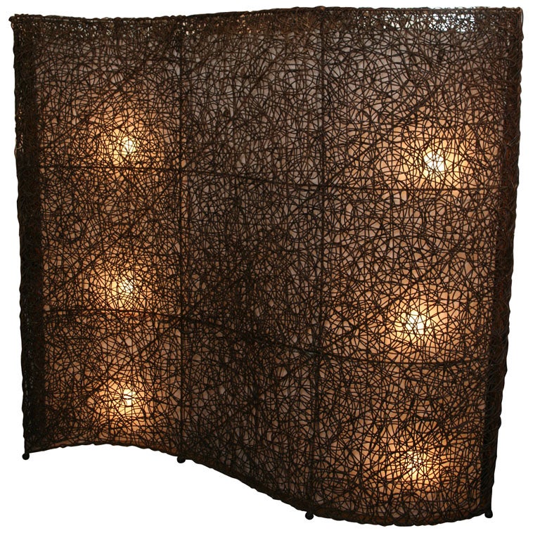 Large Organic Earthy Twiggs Wave Screen Lamp For Sale