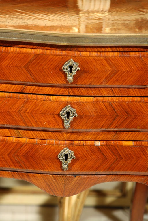 French MARQUETRY  3 DRAWER SIDE TABLE For Sale