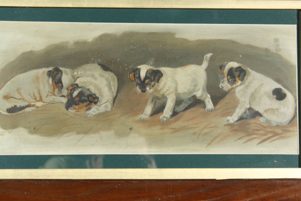 Unknown Oil Sketch of Playful Puppies