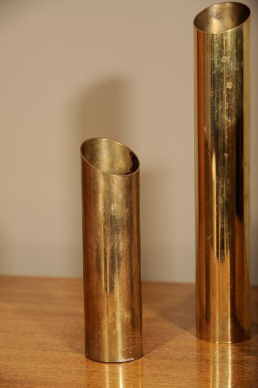 Set of Modernist Cylindrical Brass Candle Holders by Raymor