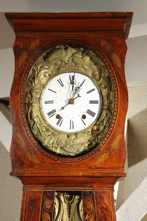 French Painted Tall Case Morbier Clock For Sale at 1stdibs