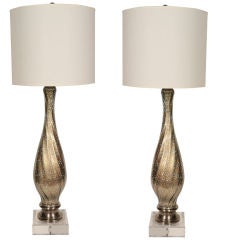 Pair of Murano Glass Lamps on Lucite Bases